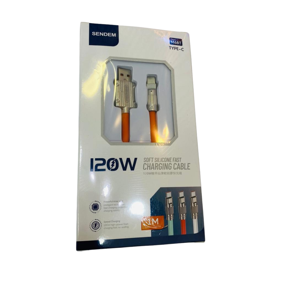 SENDEM Type-C Fast Charging Cable (120W) – Soft Silicone | High-Speed Charging