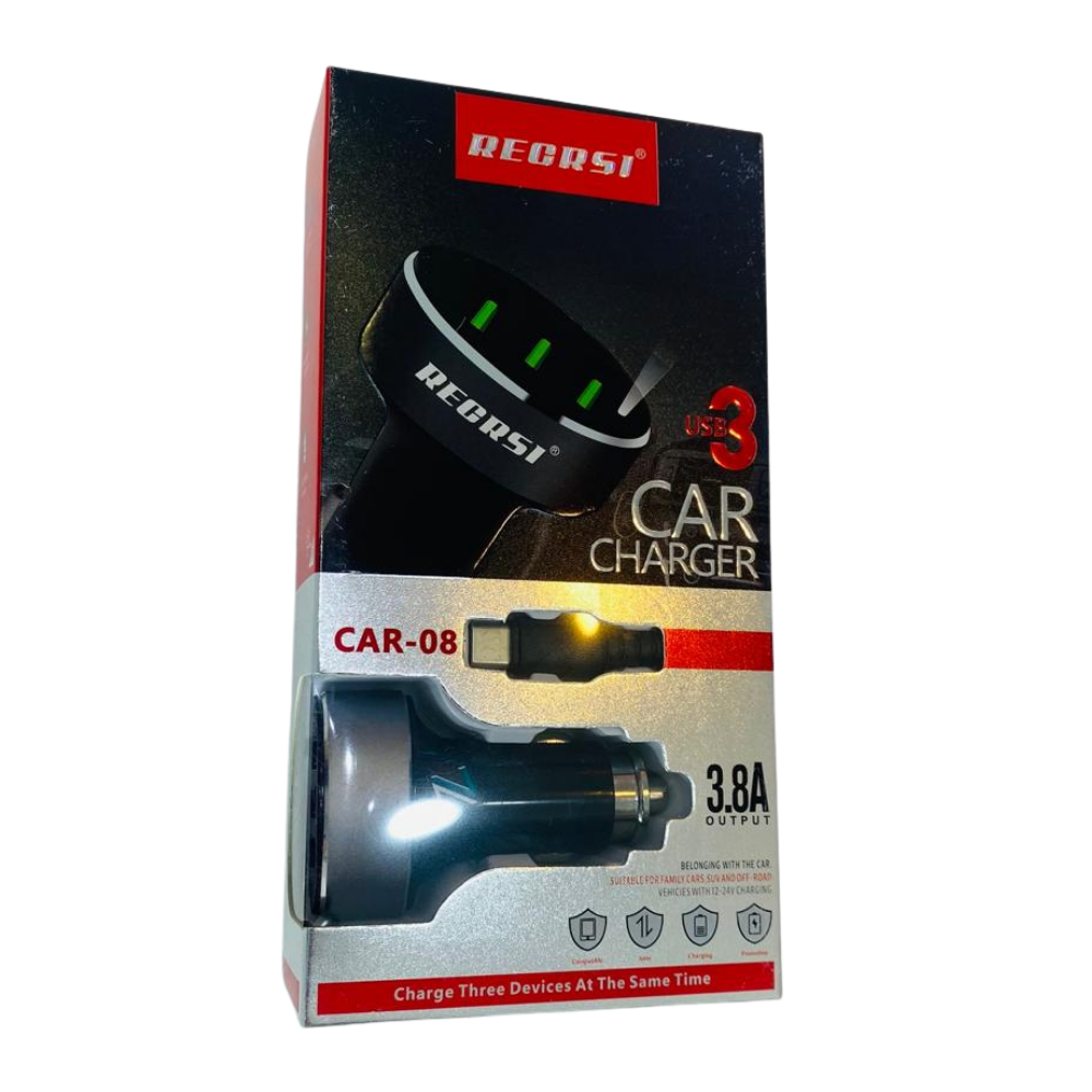 RECRSI 3-Port Car Charger – 3.8A Output | Charge Three Devices